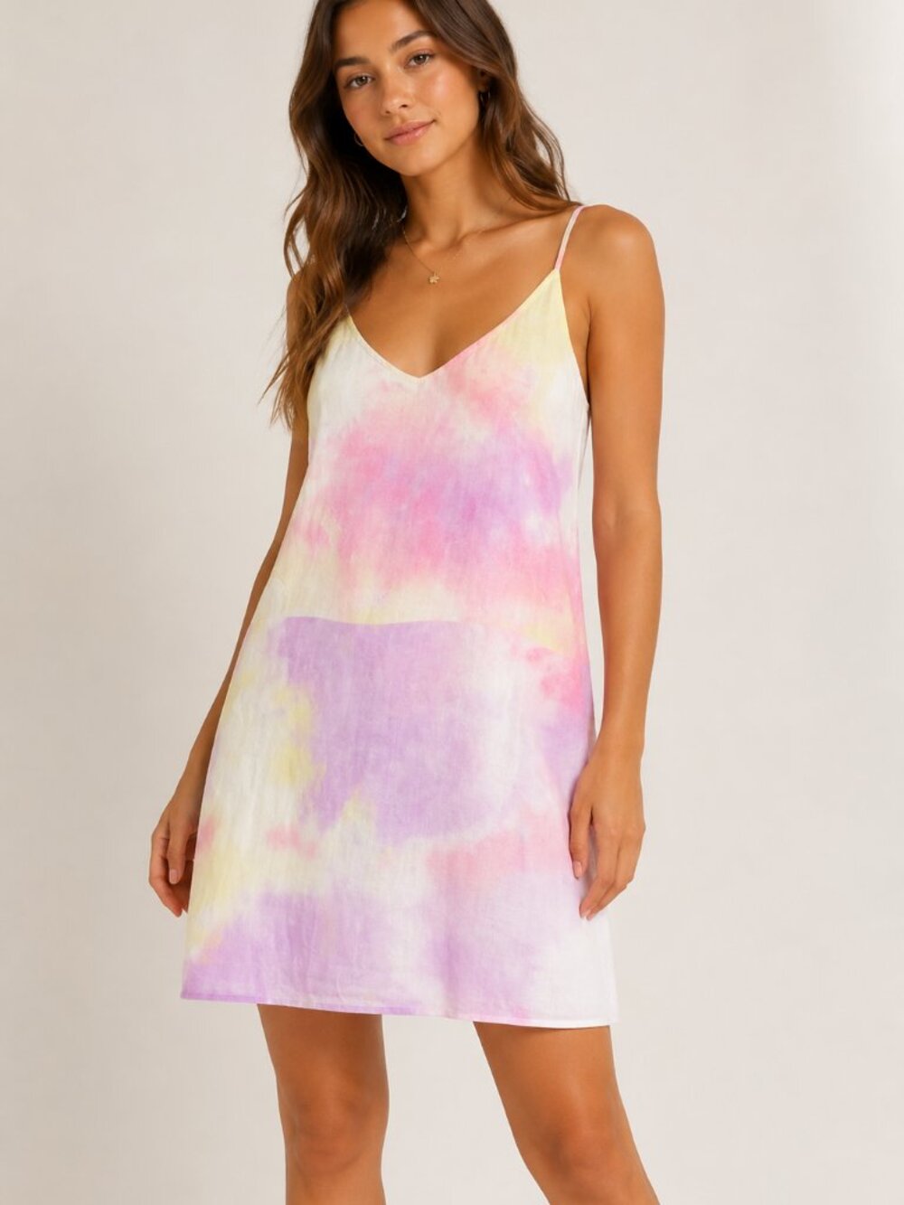 NWT Brandy Melville Brit Pastel Tie-Dye Slip Dress - Pink Lavender Yellow
